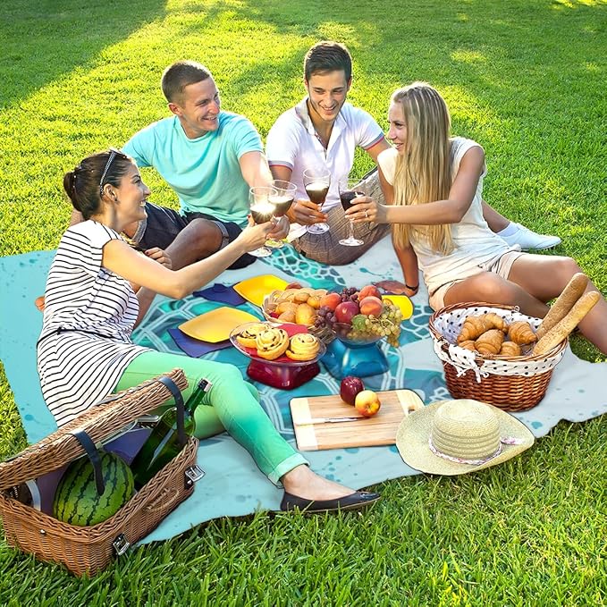 Beach Blanket Sandproof Waterproof Beach Lightweight Picnic Blanket Portable Picnic Mat for Outdoor Travel Camping Hiking Turtle Pattern