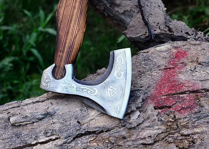 Custom Handmade Gift Viking Axe Carbon Steel Bushcrafting Axe Hunting Battle Ready Axe with Leather Sheath Camping Bearded Hatchets Blacksmith Hunting Axe (VK-Ax-1)