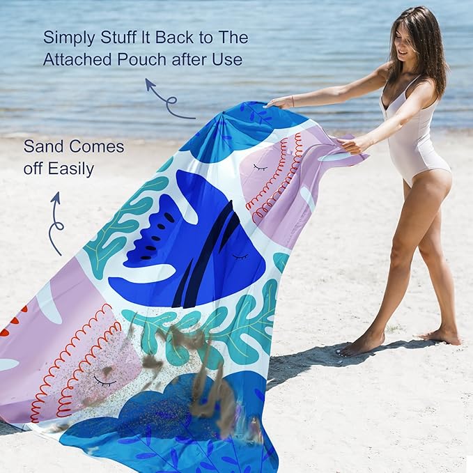 Beach Blanket Waterproof Sandproof 79"x 83" for 1-4 Adults,Quick Drying Beach Mat,Lightweight & Durable,Beach Essentials for Family Beach Camping Travel Picnic (Pink Fish)