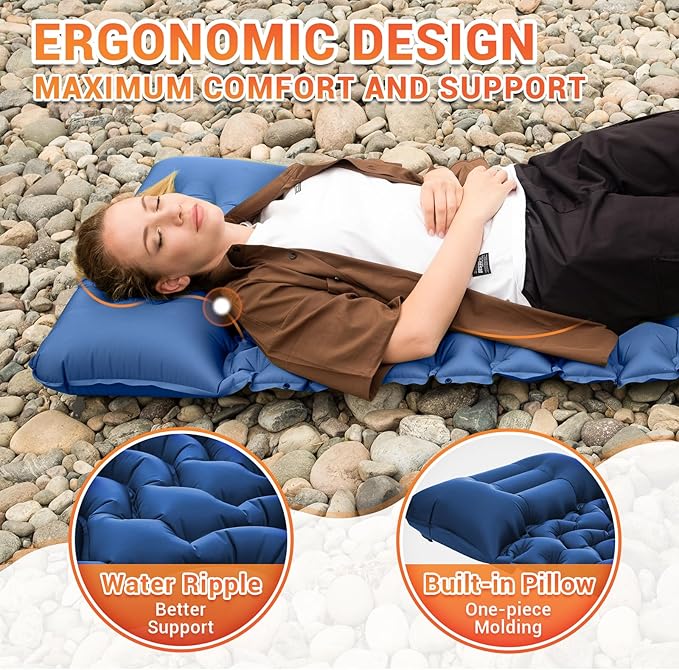 KingCamp Sleeping Pads for Camping, Self Inflating Camping Mattress with Built-in Foot Pump, Connectable Durable Inflatable Sleeping Mat with Pillow, Compact Camping Air Mattress for Camping Hiking