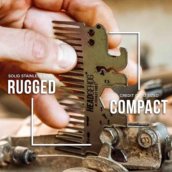 HeadgeHog Pocket Comb, Multi Tool Bottle Opener - Silver