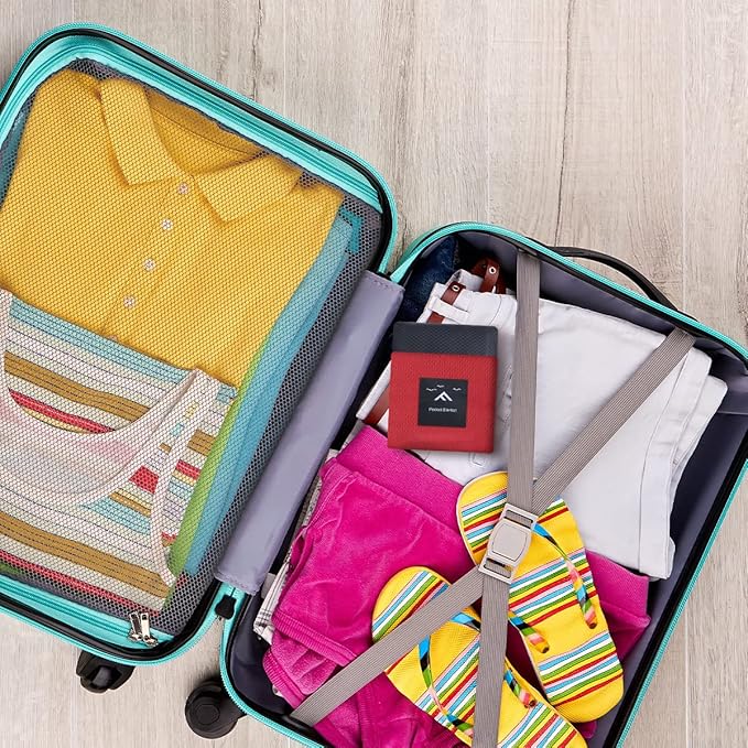 Ainiv Picnic Blanket, Mini Pocket Beach Mat 43.3 x 55.1IN (2-3 People) Foldable, Lightweight Waterproof Sand Free, Foldable Thin Ground Sheet for Outdoor Camping Hiking Travel - with Hand Strap