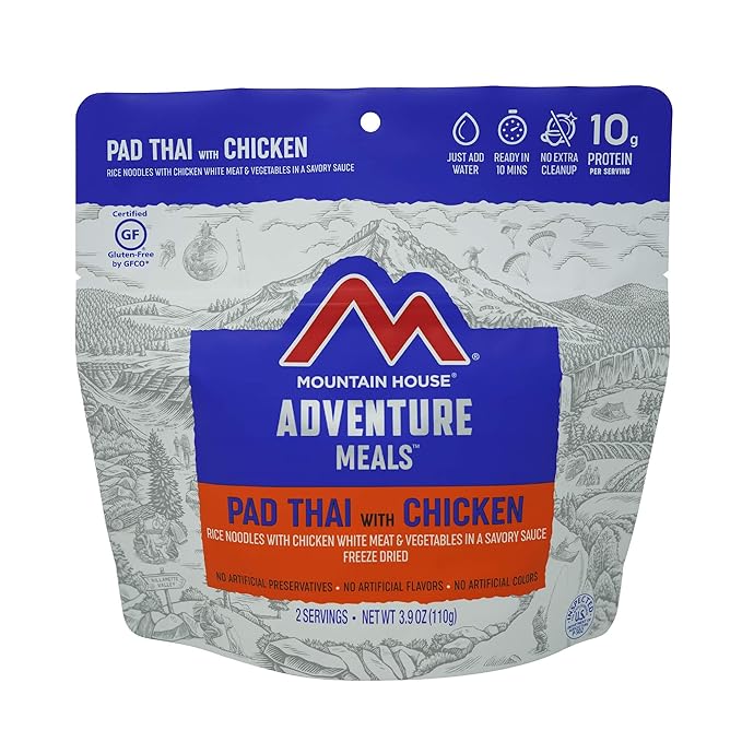 Mountain House Mexican Style Adobo Rice, Chicken, and Pad Thai with Chicken Freeze Dried Backpacking & Camping Food Bundles (2 Servings)