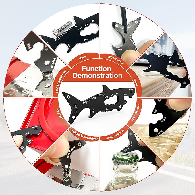 Funny Multitools Men Gifts Gadgets - Cool Shark-shaped 15 in 1 Small Tools for Men Dad Boyfriend Husband, Christmas Stocking Stuffer Gift Idea, Unique Gift for Birthday, Fathers Day, Valentines Day