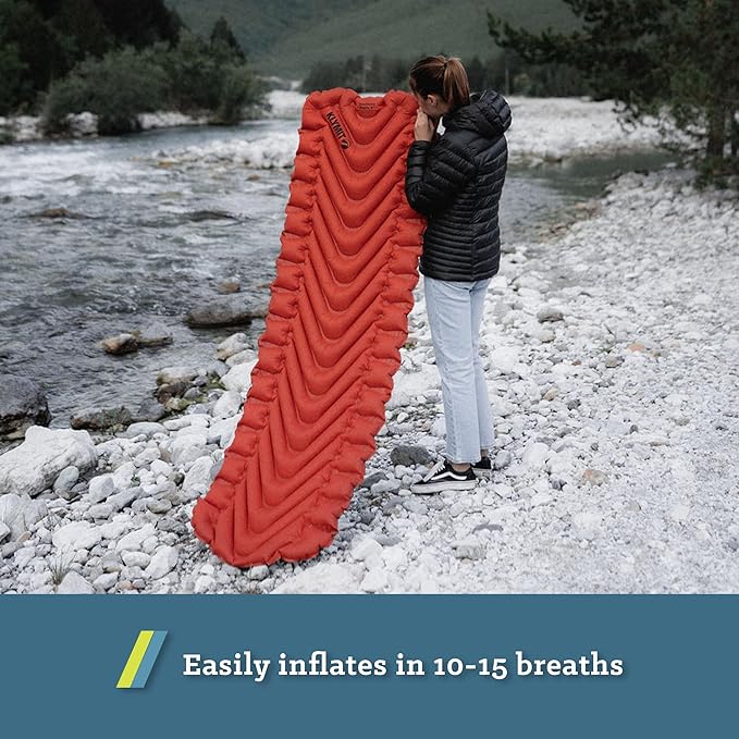 KLYMIT Insulated Static V Inflatable Sleeping Pad | Comfortable, Lightweight, Easy to Inflate, Portable Air Bed Mattress for Camping, Backpacking and Hiking — Orange
