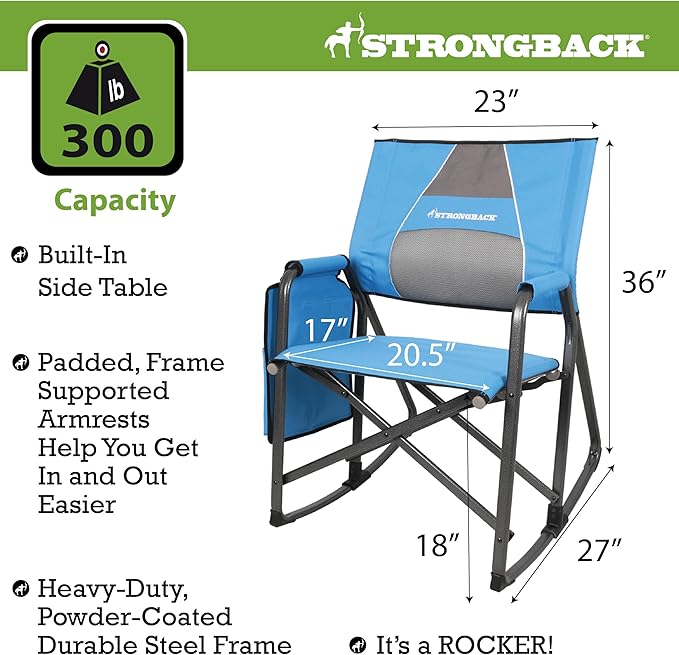 STRONGBACK Director with Innovative Lumbar Back Support Heavy Duty Camping Chair with Side Table