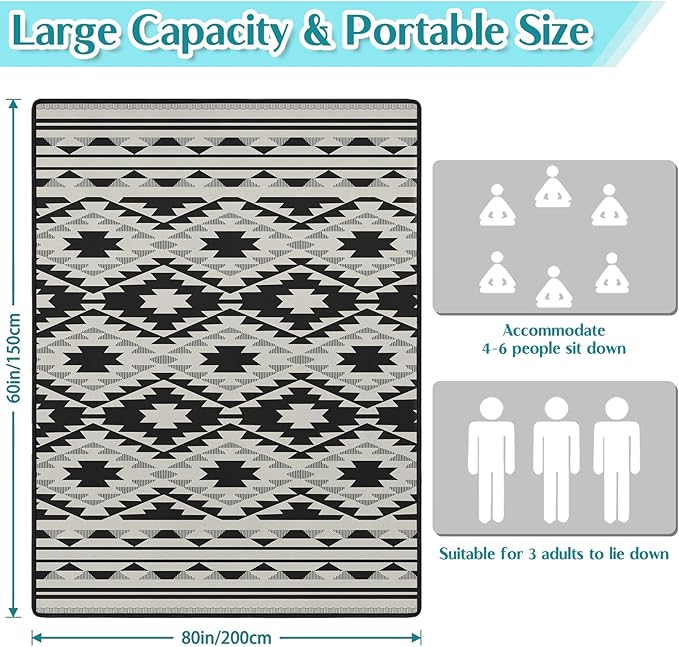 Boho Picnic Blanket Waterproof Foldable Extra Large Picnic Mat Beach Blanket 60"x80" for Camping Beach Hiking Patio Party Outdoor Decor Gifts
