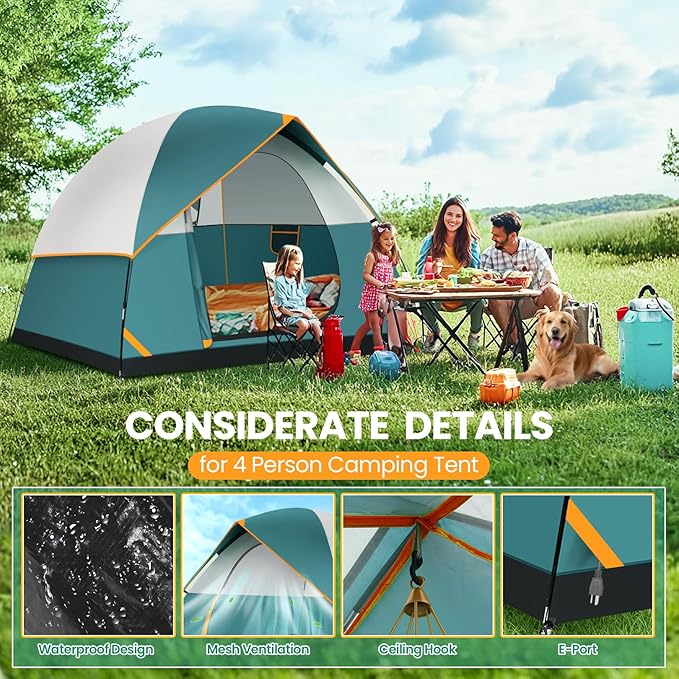 COBIZI Camping Tent, 4/6 Person Easy Setup Waterproof Windproof Backpacking Tent with Removable Rainfly, Lightweight Portable Outdoor Family Tents for Camping, Travel, Fishing, Hiking, Scouts