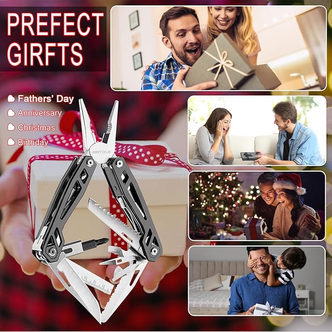 Gifts for Men, Multitool Needle Nose Pliers, 21-in-1 Stainless Steel Multi Tool Pocket Knife with Screwdriver Sleeve, Self-locking Survival Knife-Great for Outdoor, Simple Repair, Camping
