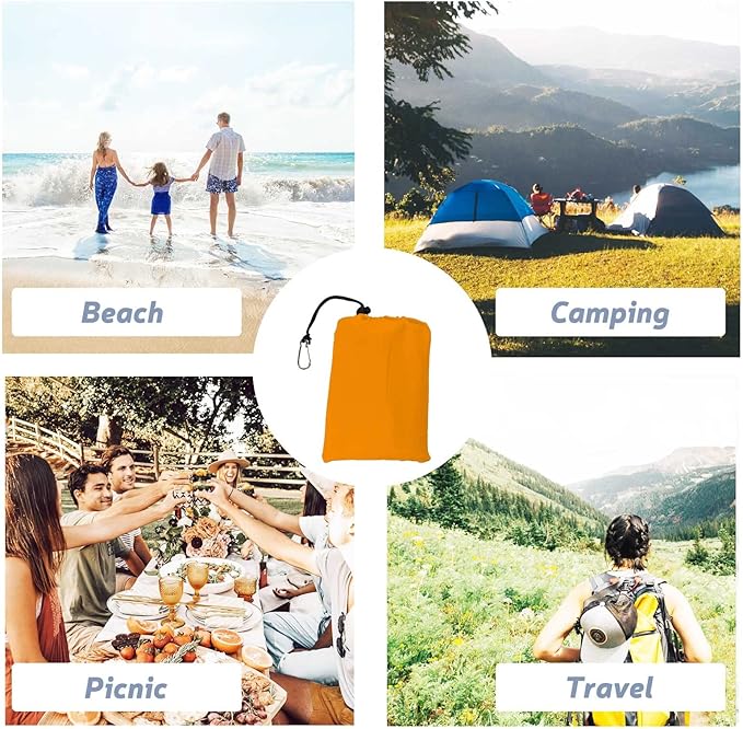 Orange Beach Blanket, Large Oversized Beach Mat Intimate Choice of Beach Accessories for Outdoor Travel Camping Hiking Good Gift (L-OrangeGrey)