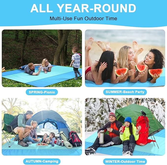 Beach Blanket MAXVINI Beach Mat 118"X 110" Beach Blanket Waterproof Sandproof 2-8 Adults, Outdoor Large Beach Blankets Sand Free Lightweight Portable Beach Accessories for Picnic Travel Camping Hiking