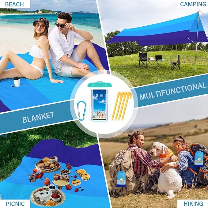 BYDOLL Beach Blanket Sandproof Waterproof 78''×110''1-7 Adults Compact Lightweight Oversized Beach Blanket Large Picnic Mat Beach Blanket for Travel Camping Hiking Picnic