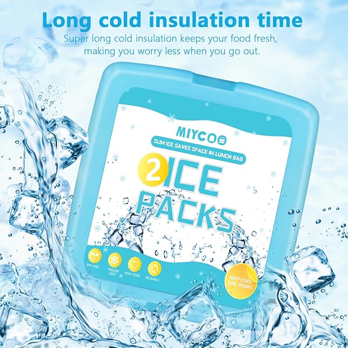 MIYCOO Ice Packs for Lunch Boxes & Lunch Bag - Quick Freeze Ice Pack Space Saving Freezer Packs - Reusable Slim Original Cool Pack - Cool Coolers Accessories for Beach, Camping and Fishing