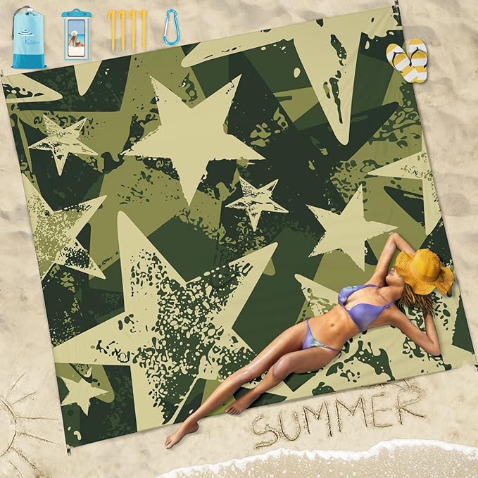 Beach Blanket Sandproof Waterproof 78''×81''1-5 Adults Oversized,Compact Lightweight Durable Beach Mat for Travel Camping Hiking Picnic Blanket