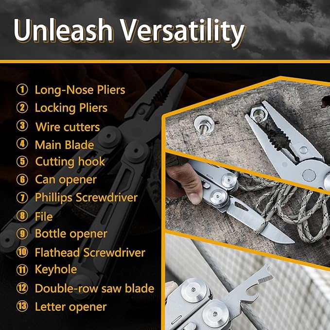 ARES Series 15-P Pocket Size Multitool with Premium Stainless Steel Pliers, Short Dagger, Black Luxury Gift Box