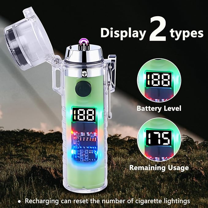 YOZWOO Electric Lighter USB Rechargeable Lighter Double Arc Plasma Lighter No Butane Lighter Compass Cool Lighter with Luminous LED Light for Adventure, Hiking, Survival Tactical Gear (Luminous)