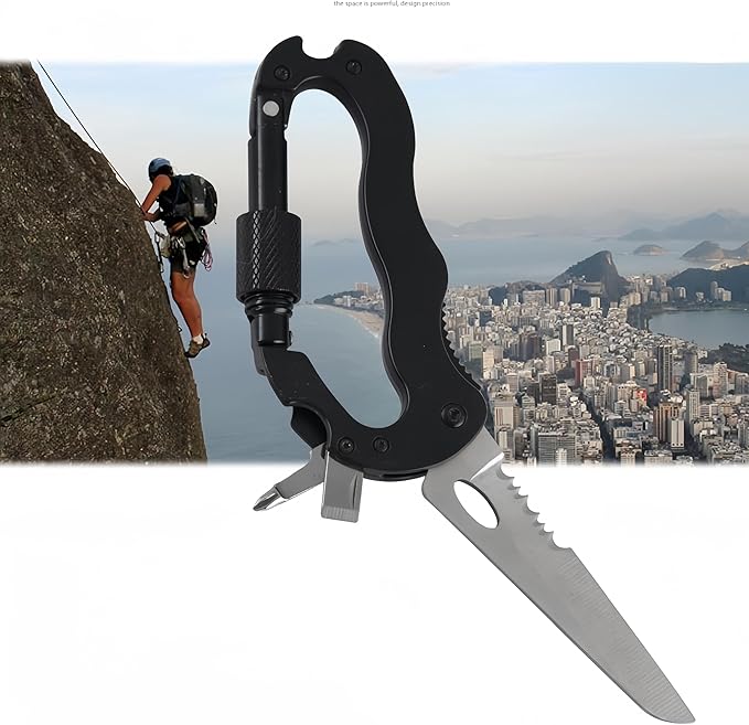 Multitool Carabiner with Folding Knife, EDC Keychain Carabiner Built in Pocket Knives and Screwdriver, Survival Gear for Outdoor Camping Hiking