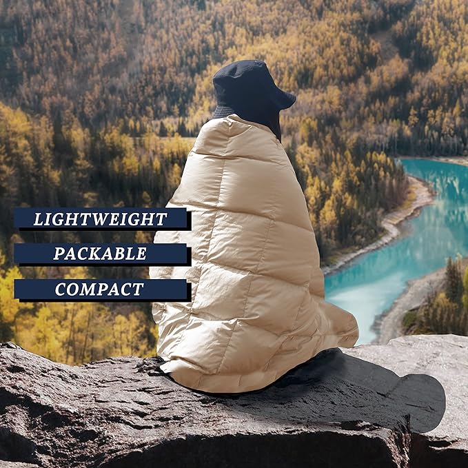 Down Camping Blanket,Puffy Down Blanket Packable Lightweight Down Throw Quilt Water-Resistant Outdoor Travel Blanket for Camping,Hiking,Stadium,Picnic,Car 50x77''Khaki