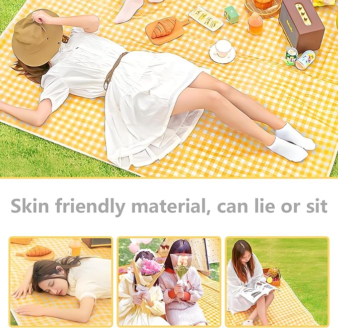 Picnic Blankets,80"X80" Outdoor Picnic Blanket, Picnic Mat for Beach, Grassland, Foldable Portable, Easy to Clean,Waterproof,Sandproof (Yellow, 80"*80")