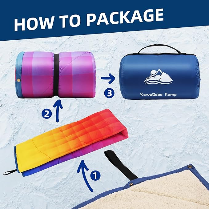 Outdoor Camping Blanket - Puffy Ultralight Packable Blankets for Sleeping, Camp, Travel, Hiking, Stadium, Sherpa Fleece Warm Puffer Portable Camping Quilt, DWR,Machine Washable,56"x 78"