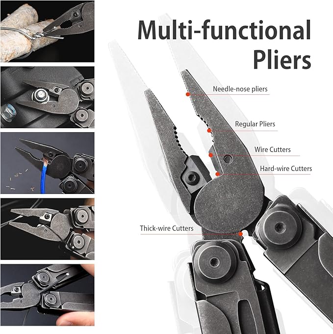 NexTool Heavy Duty Multitool, Spring-Action Multitool Pliers with Pocket Scissors,Replaceable Wire Cutters,Nylon Sheath, Folding Multitool Knife with Safety Lock for Camping Survival Home Repair DIY