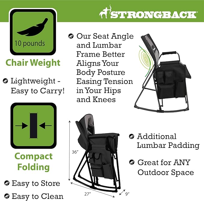 STRONGBACK Director with Innovative Lumbar Back Support Heavy Duty Camping Chair with Side Table