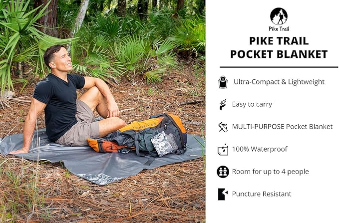 Pocket Blanket -Compact Picnic Blanket (60"x 56") - Sand Proof Beach Blanket / 100% Waterproof Ground Cover. Great Outdoor Blanket for Hiking, Camping, Picnics, Travel and Beach Trips!