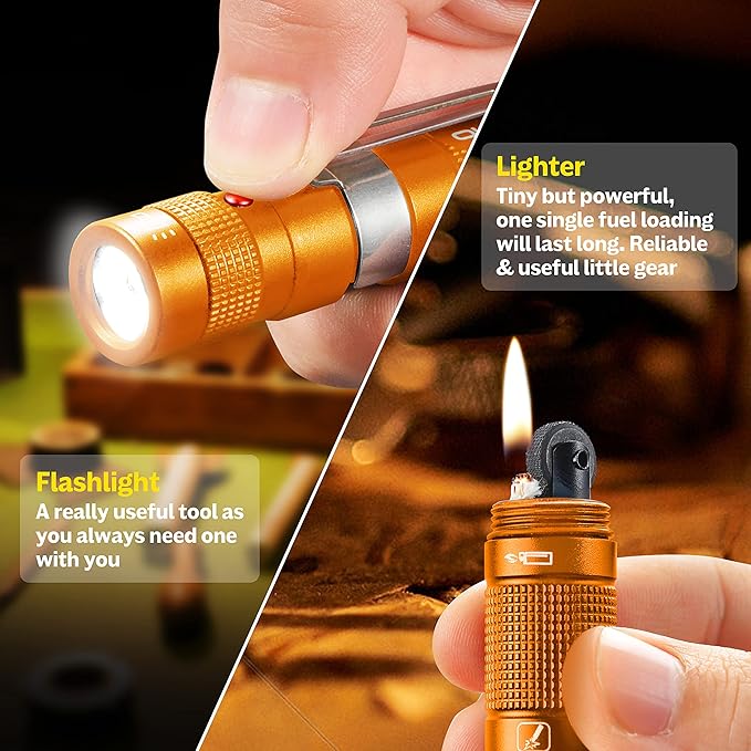 Gifts for Men Women POXIMO EDC Multitool 5-in-1 Tactical Survival Gear with Flashlight, Lighter(No Fuel), Glass Breaker, Whistle, Cutter, Compass, A Cool Birthday Gift, Nice Camping Tool Kit