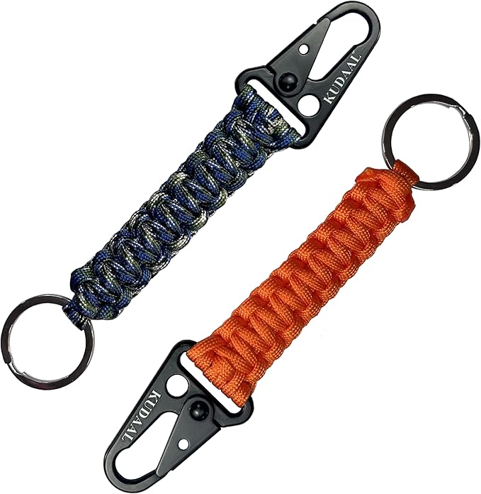Paracord Keychain with Carabiner, Key Fob Braided Lanyard Keychain with Utility Ring & Enlarged Mouth Clip