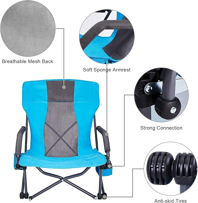G4Free Low Sling Folding Beach Chair Camping Chairs Compact Concert Lumbar Back Support Festival Chair with Carry Bag