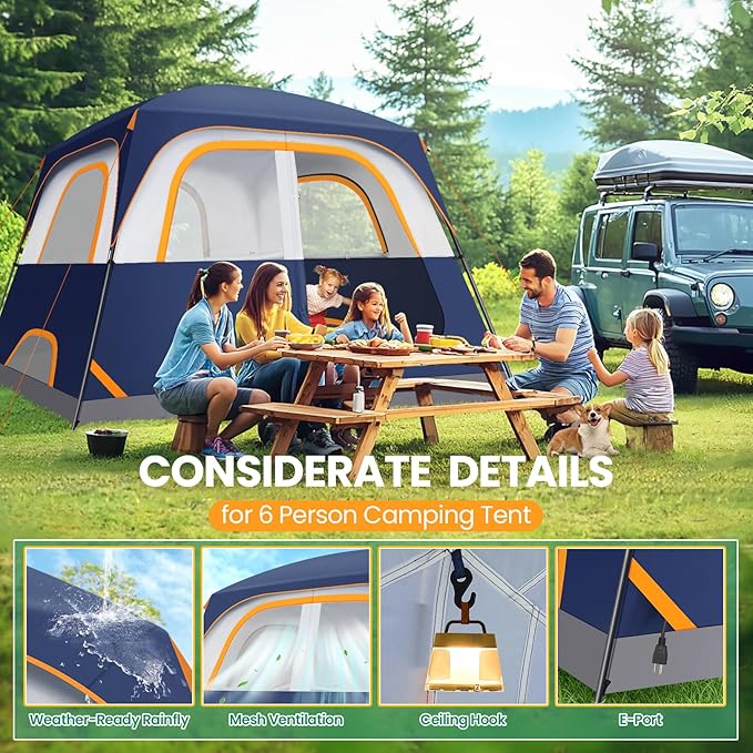 COBIZI Camping Tent, 4/6 Person Easy Setup Waterproof Windproof Backpacking Tent with Removable Rainfly, Lightweight Portable Outdoor Family Tents for Camping, Travel, Fishing, Hiking, Scouts