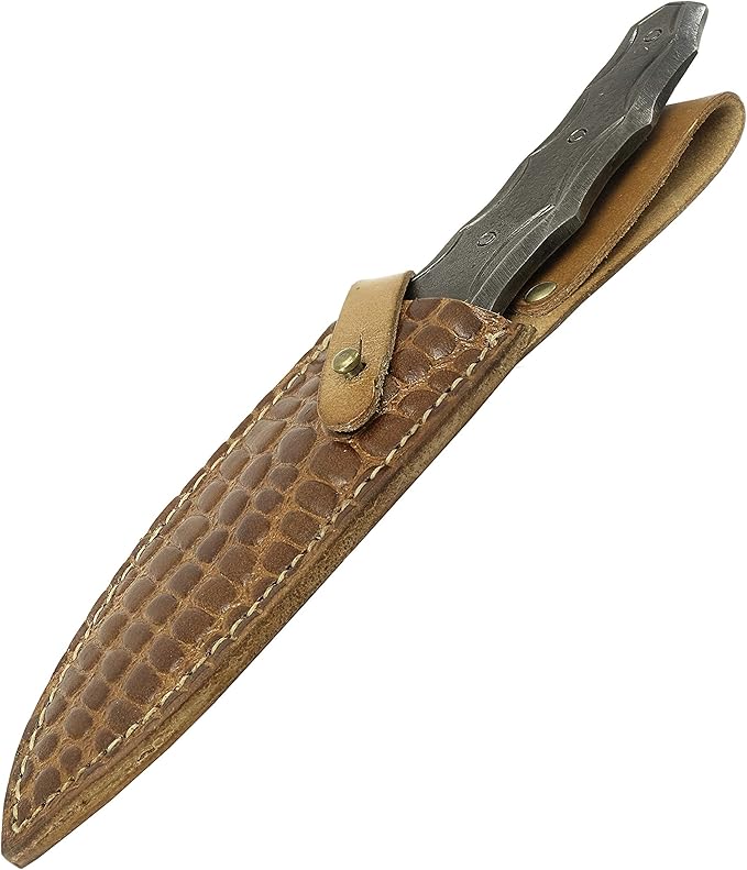 Toferner Hand Forged Knife Crocodile with Sheath, Vintage Knife for Antique Collection, Genuine Leather Case, Hardened Blade, Hand Made Craft, Gift Idea for Men