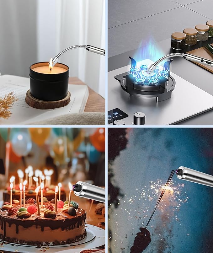 Ounil Electric Lighter 2-Pack Candle lighters USB Rechargeable Type-C Windproof Flameless arc Lighter LED Battery Display, Suitable for Light Candle Firework BBQ Camping (Red&black-Dual)