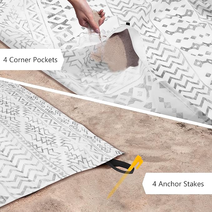 Sand Free Beach Blanket, Extra Large Beach Mat Waterproof Sandproof fits 79" X 87" for 1-7 Adults, Oversized Portable Picnic Blanket Outdoor Beach Accessories for Travel, Camping, Hiking