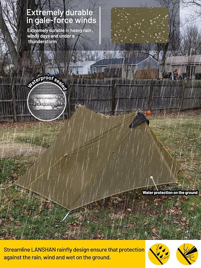 LANSHAN Ultralight Tent 3-Season Backpacking Tent for 1-Person or 2-Person Camping, Trekking, Kayaking, Climbing, Hiking