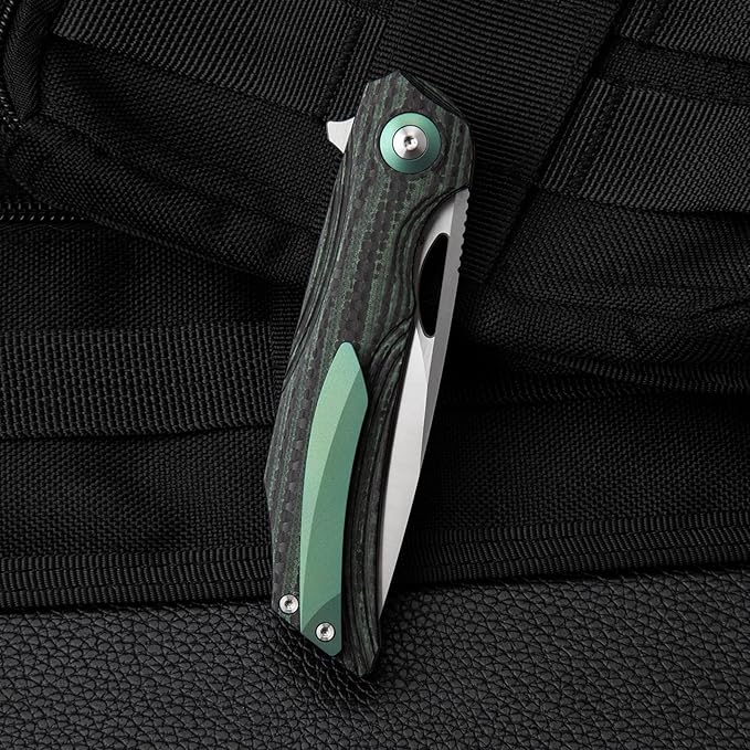 BESTECH KNIVES Pocket Folder Folding Knife: 3.54" 154CM Steel Satin Blade, Carbon Fiber and G10 Scales, Flipper, Liner Lock, EDC Titanium Clip, BL01C (Black Green)