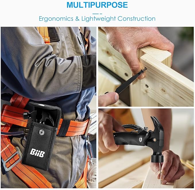 BIIB Stocking Stuffers Gifts for Men, 12 in 1 Hammer Multitool Camping Essentials, Mens Gifts for Christmas, Dad Gifts for Him Husband Grandpa Camping Gear, Unique Gifts for Men Who Have Everything