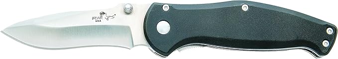 Bear & Son Cutlery A-100-AlBK-S Bear Swipe Aircraft Aluminum Handle/Satin Finish Blade Knife, 4", Black