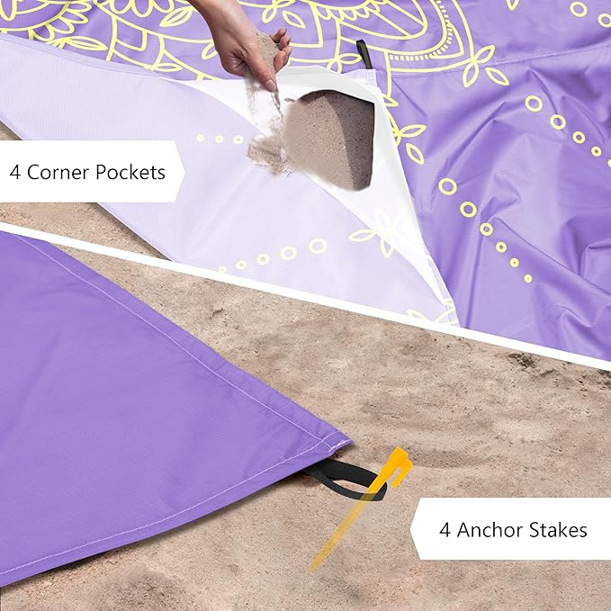 Beach Blanket Sandproof, Large Waterproof Sand Free Beach Mat Lightweight Portable 4-6 Adults Outdoor Picnic Mat 79"X87" for Travel, Picnic, Camping Blanket