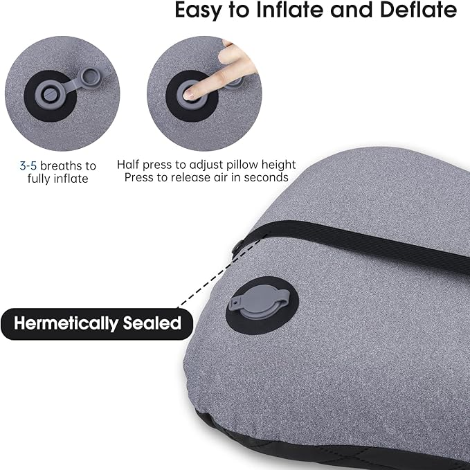 Inflatable Camping Pillow with Removable Cover - Ultralight Compact Camp Pillows for Sleeping, Backpacking, Hiking, Beach, Outdoor - Portable Blow Up Air Travel Pillow for Neck & Lumbar Support -Black