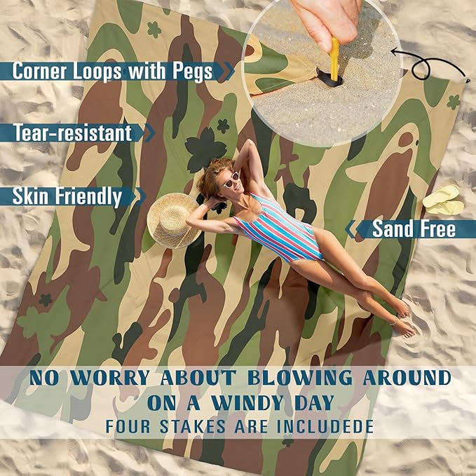 Beach Blanket Sandproof Waterproof 78''×110'' 1-7Adults Oversized,Compact Lightweight Durable Beach Mat for Travel Camping Hiking Picnic Blanket