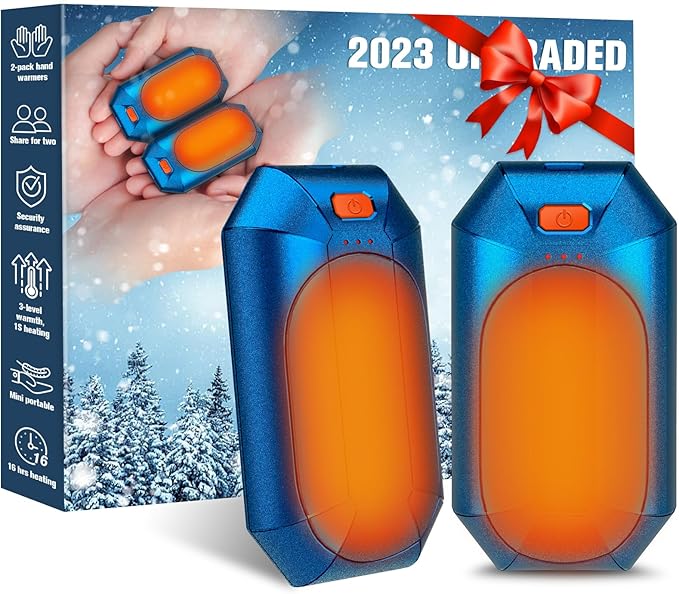 2 Pack Hand Warmers Rechargeable, Electric Hand Warmer Reusable, USB Handwarmers,Outdoor/Indoor/Golf/Camping/Hunting/Pain Relief/Watch Football/Baseball/Warm Gifts for Men Women Kid Birthday Christmas