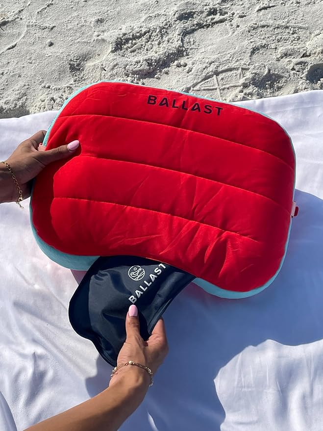 Ballast Beach Pillow – Inflatable Beach Pillow, Camping Pillow, Pool Pillow, Ultra Soft and Durable Pillow That Won’t Blow Away on Windy Beaches (Sunset Red)