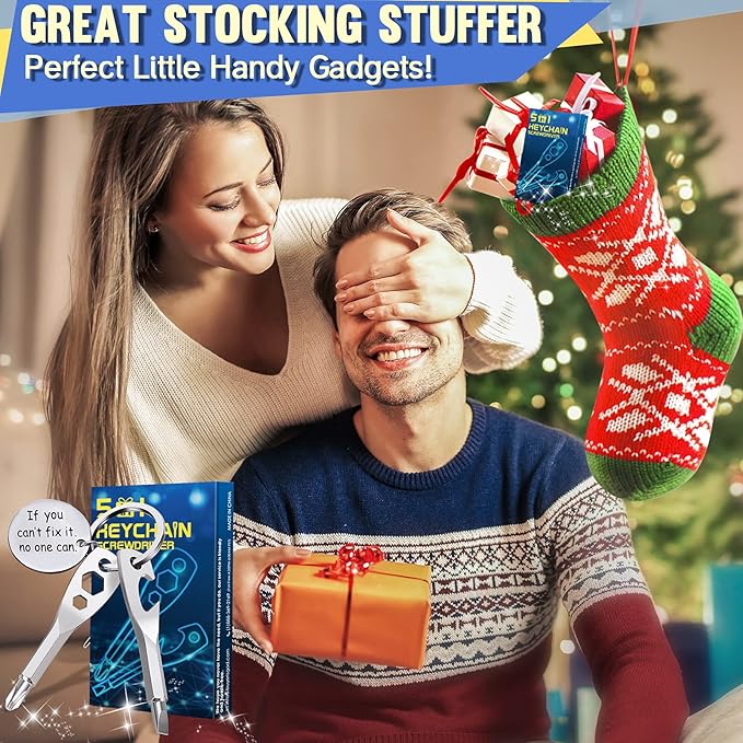 Stocking Stuffers for Men Tools - 5 In 1 Keychain Tools Christmas Cool Gadgets Gifts For Men Fathers Dad Grandpa Son Birthday Gifts, Women Boyfriend Husband Wife Flathead Bottle Opener Gifts Ideas