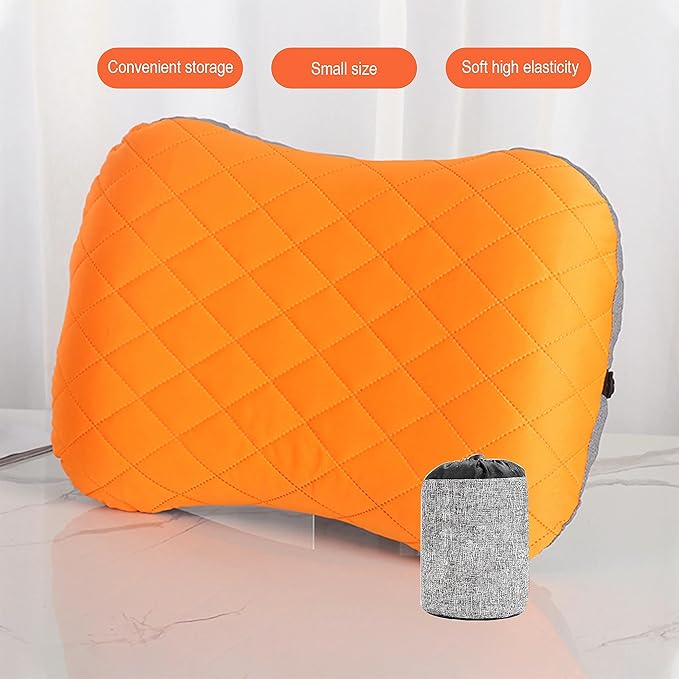 Portable Inflatable Neck Pillow for Outdoor Travel, Camping, Office Naps-Polyester + Washable Cotton-Color Available-Simple and Comfortable (Orange)