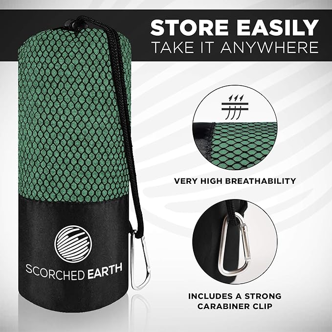 Microfiber Travel & Sports Towel Set - Quick Dry, Super Absorbent, Compact, Lightweight - for Camping, Backpacking, Hiking, Beach, Yoga, Swimming - Includes 2 Sizes + Carrying Bag & Clip