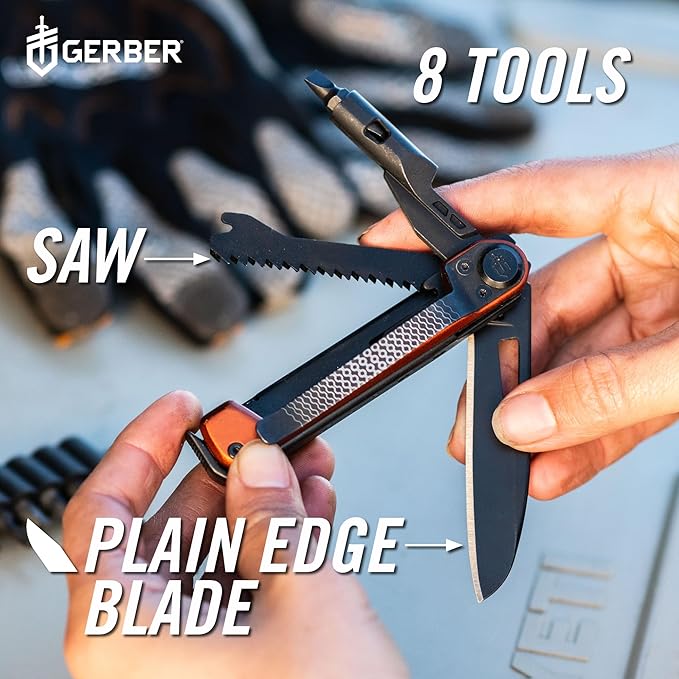 Gerber Gear Armbar Trade 8-in-1 Multi-tool - 2.5" Plain Edge Blade, Pry Bar, Hammer - EDC Gear and Equipment - Burnt Orange