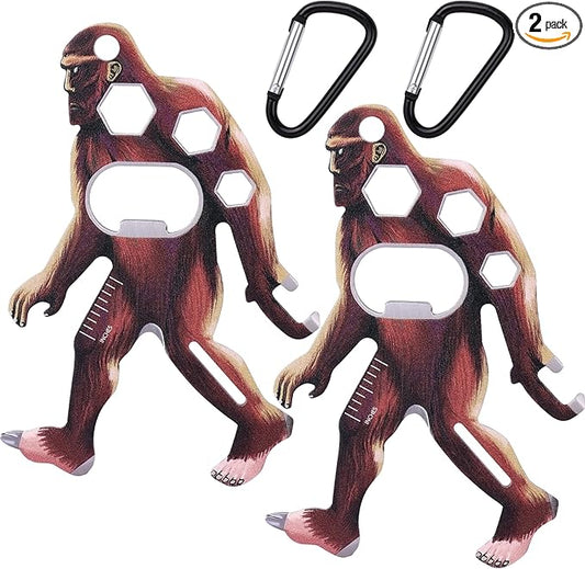 Sasquatch Multi-Tool, Tool-a-Long Stainless Steel Compact Tool with Carabiner for Camping, Hiking, Fishing, Kayaking, Travel and Outdoor Survival. (2 Pack)