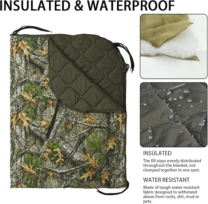 Military Poncho Liner 60”x 79” Camping Blanket Woobie Compact Waterproof for Travel Stadium Outdoor Camping