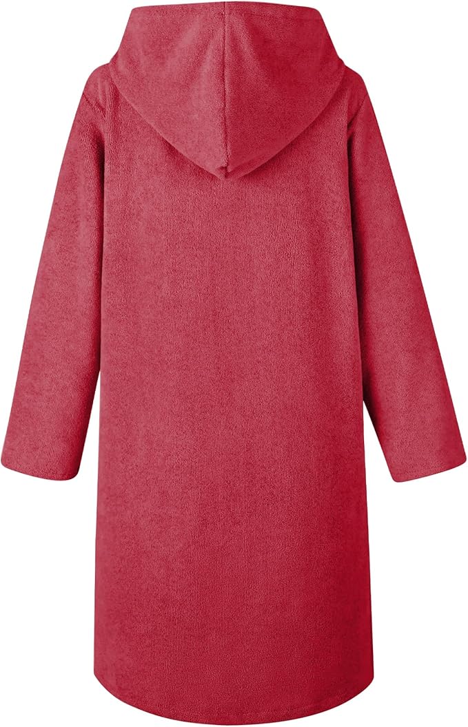 Weecreeture Hooded Towel Poncho with Zipper and Pocket, Surf Poncho for Men and Women, Beach Bath Changing Robe Cover Up Red M